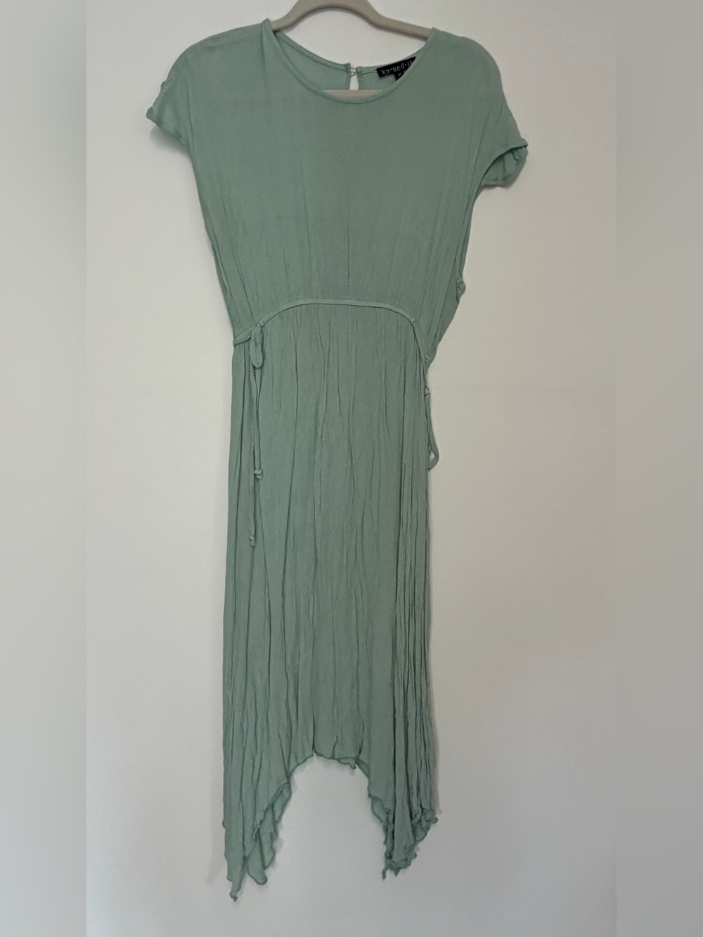 Light Sage Green Midi Dress with Tie Waist
